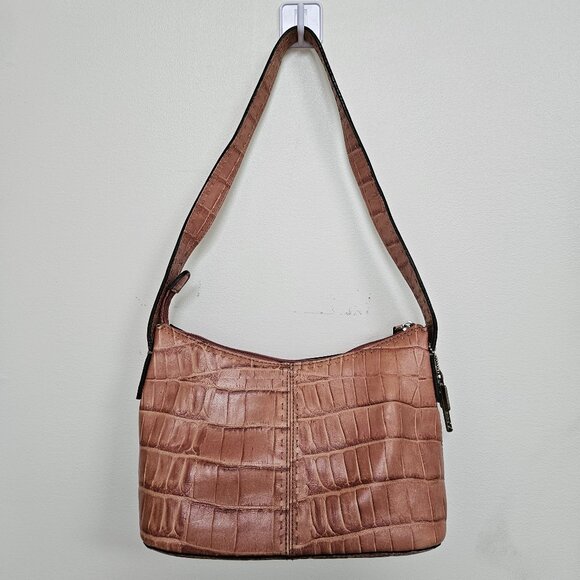 Vintage Y2K 90s 2000s Fossil Pink Alligator Leather Shoulder Club Hobo Bag Purse - Picture 1 of 9